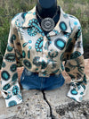 Rylan Turquoise Squash Blossom Button Up Top
