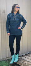 Blayke Concho & Turq Denim Button Up Top - Also in Plus Size