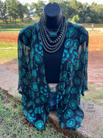 South Fork Turquoise Squash Blossom Caridgan - Also in Plus Size