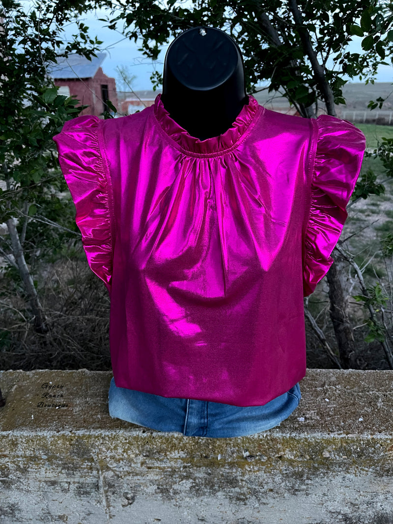 Pryor Hot Pink Metallic Top - Also in Plus Size