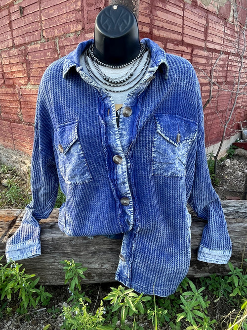 Conway Royal Blue Acid Wash Shacket - Also in Plus Size