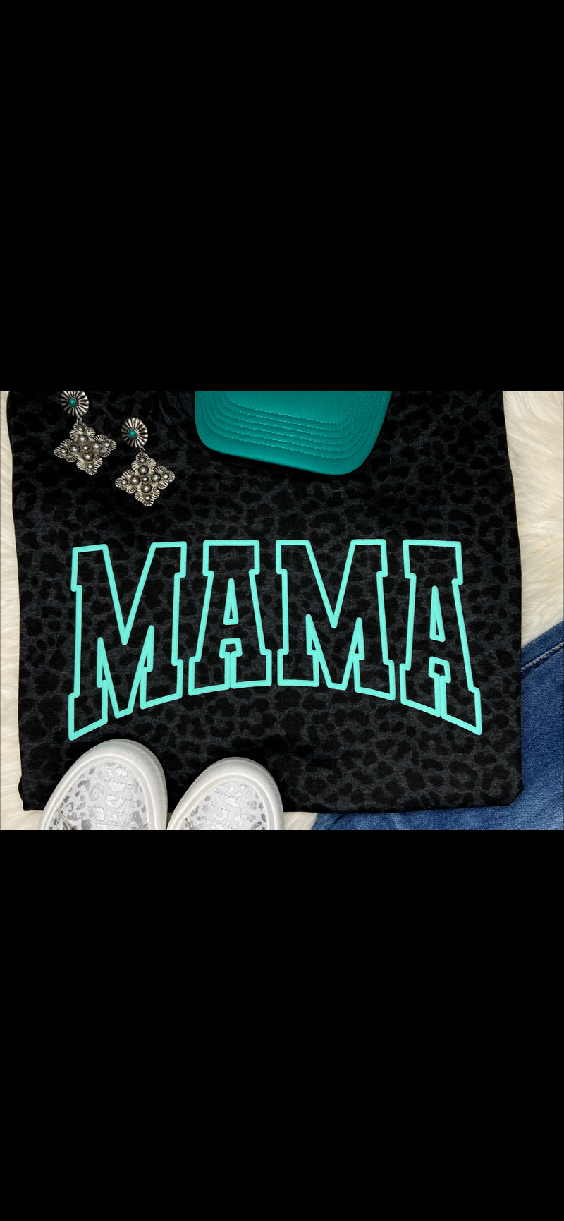 Turquoise MAMA Puff Print Leopard Top - Also in Plus Size