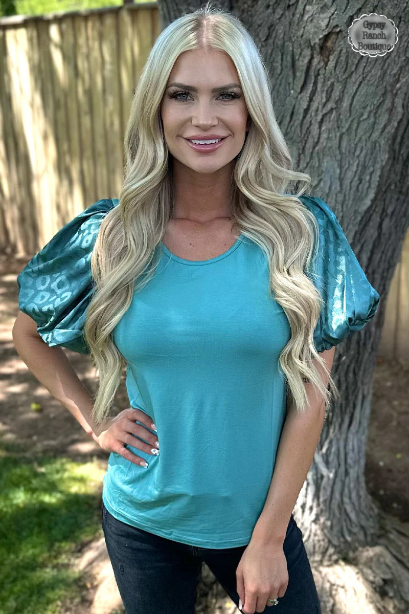 Prindall Teal Leopard Top - Also in Plus Size