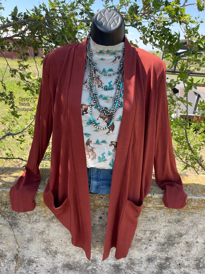Rust Slouchy Pocket Cardigan - Also in Plus Size