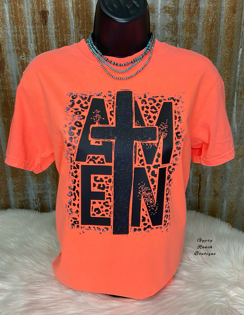 AMEN on Neon Coral Top - Also in Plus Size