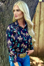 Western Grit Pearl Snap Button Up Top - Also in Plus Size