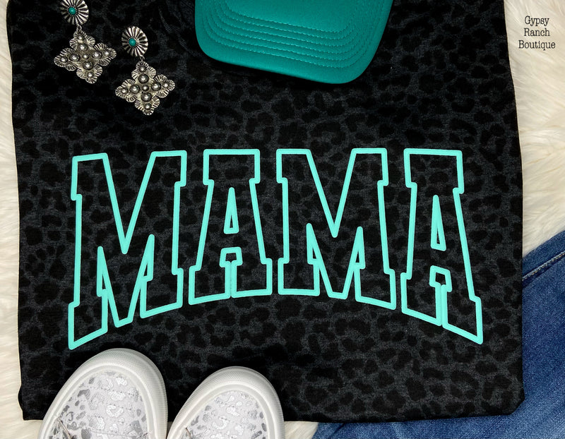Turquoise MAMA Puff Print Leopard Top - Also in Plus Size