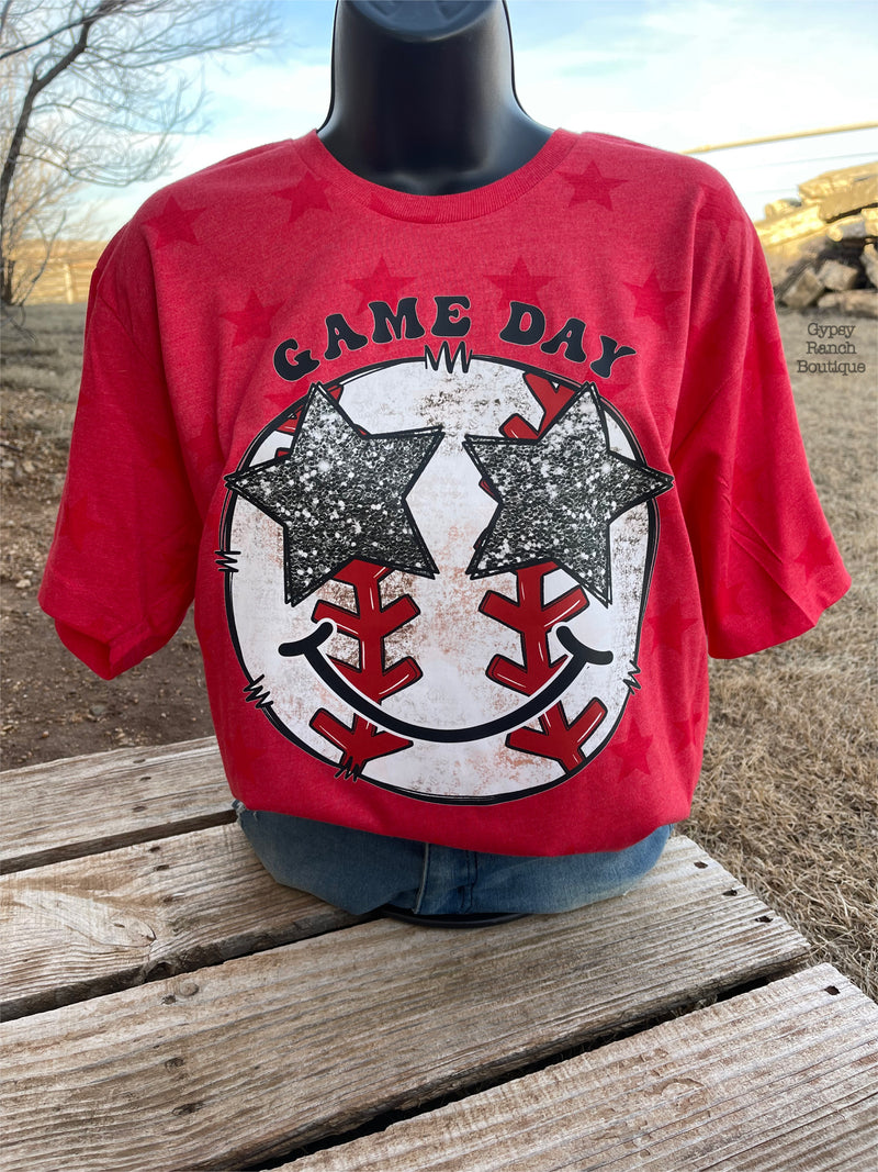 Baseball Game Day Red Stars Tee - Also in Plus Size