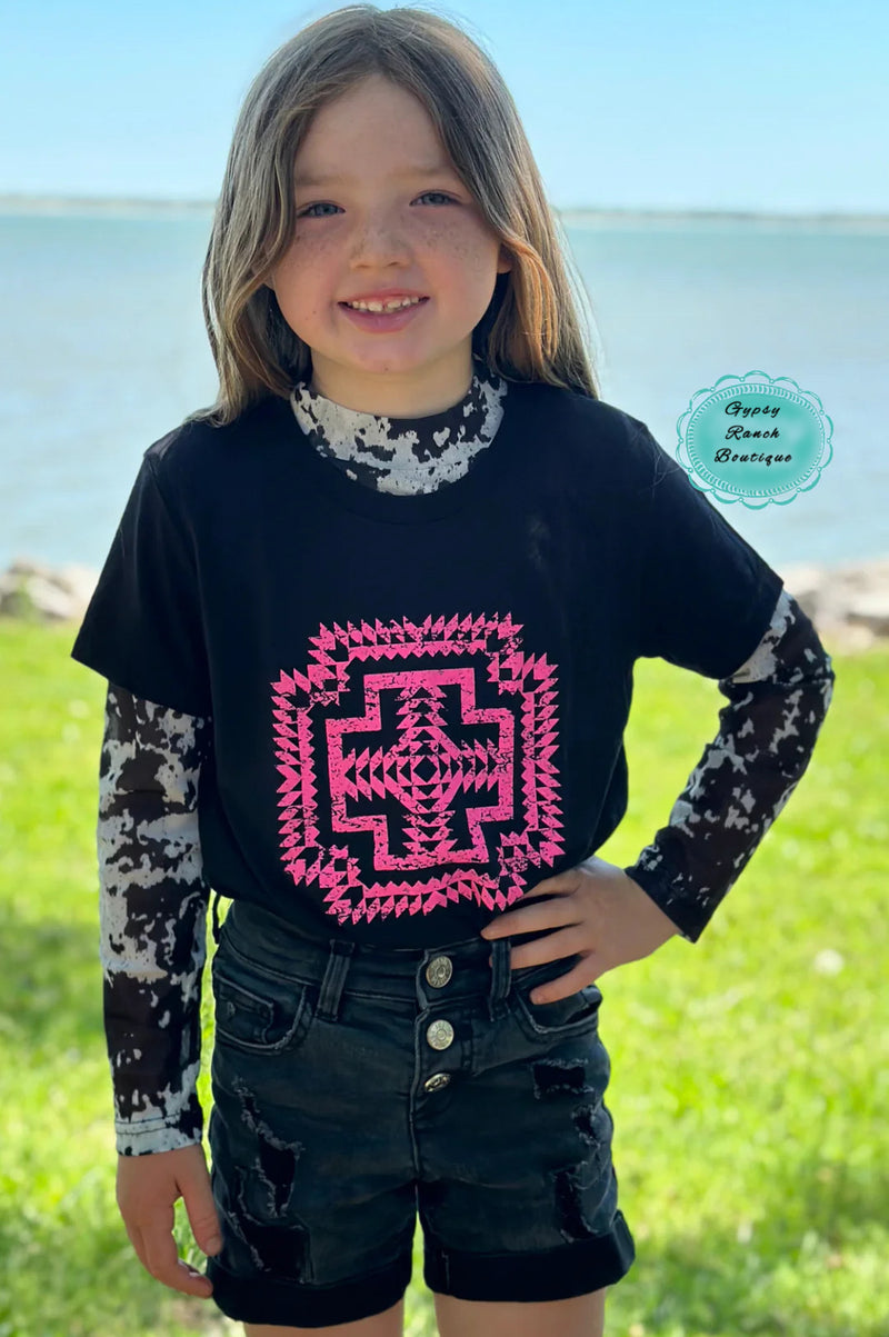 Kids Pink Chickasha Cross Tee