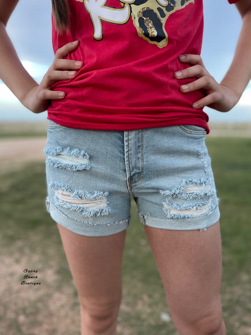 Black Label Distressed Denim Shorts Also in Plus Size