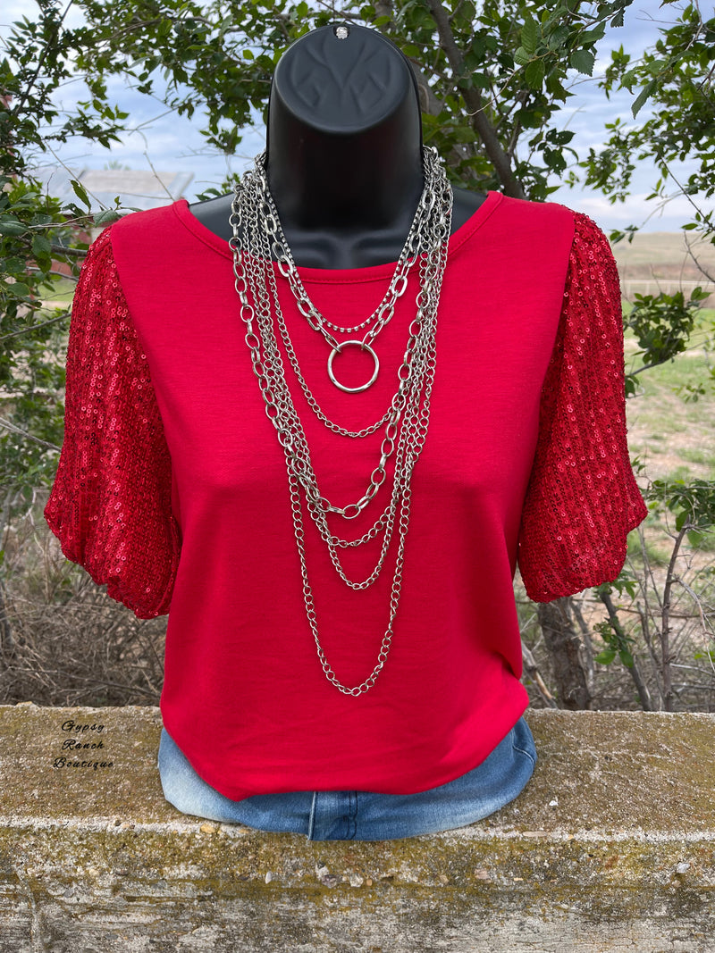 Backstage Red Sequin Top - Also in Plus SIze