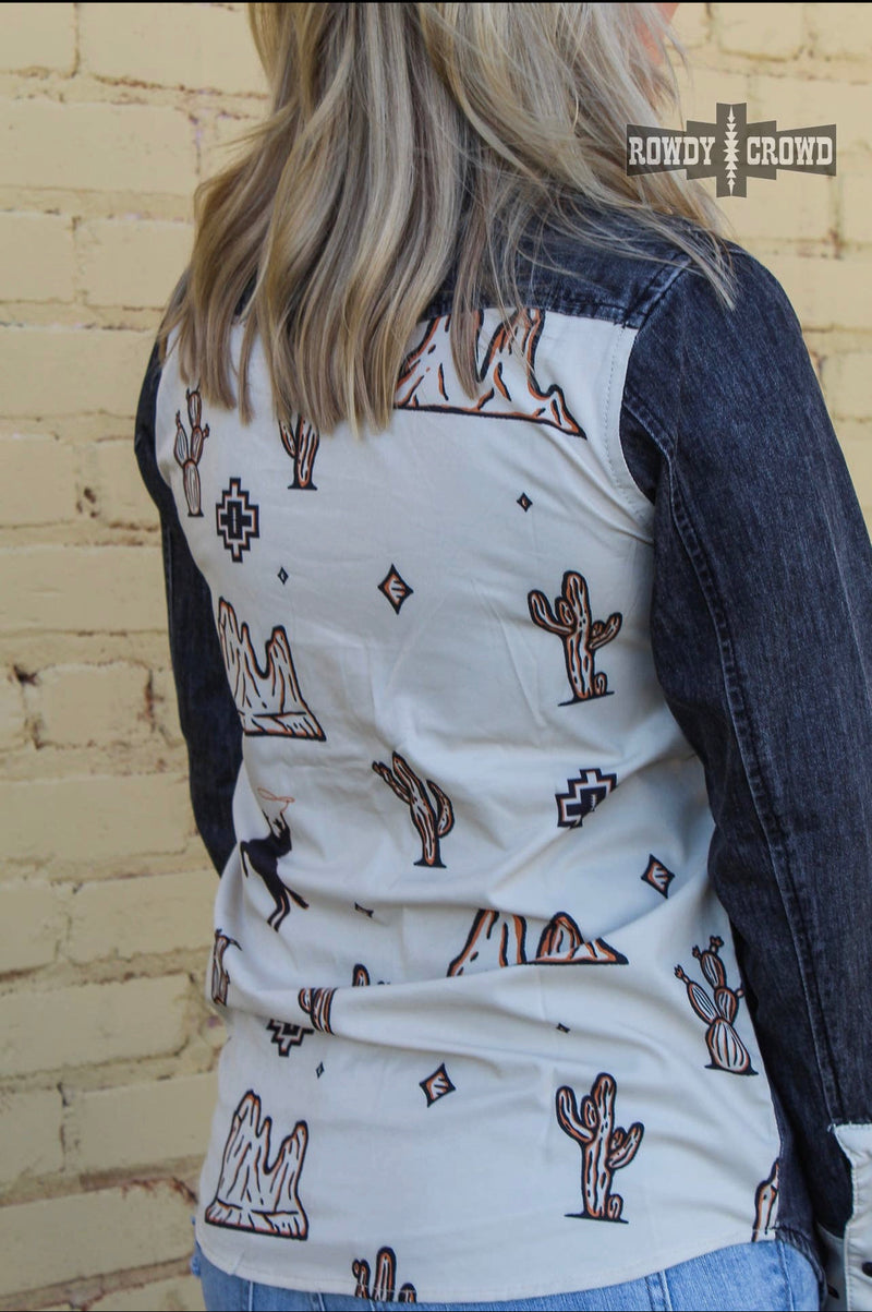 The Hills of Palos Verdes Cactus Denim Button Up Top - Also in Plus Size