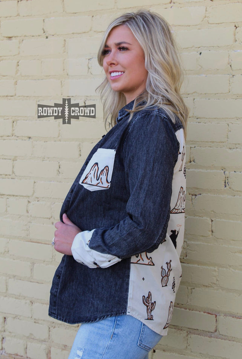 The Hills of Palos Verdes Cactus Denim Button Up Top - Also in Plus Size