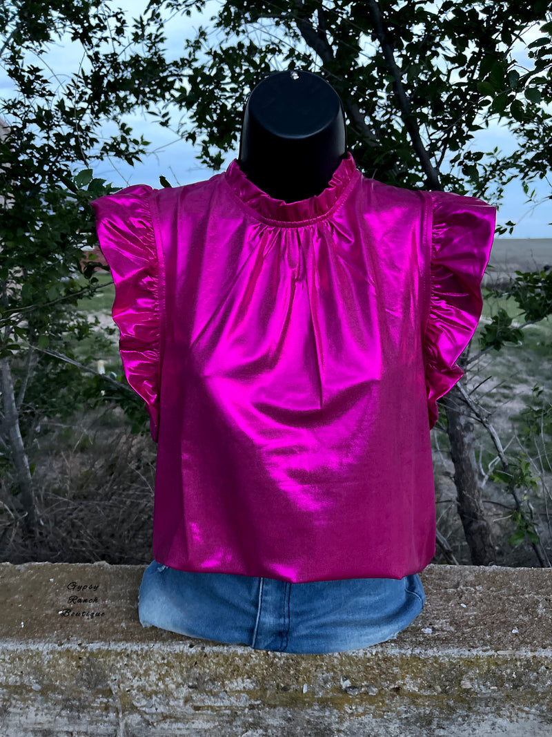 Pryor Hot Pink Metallic Top - Also in Plus Size