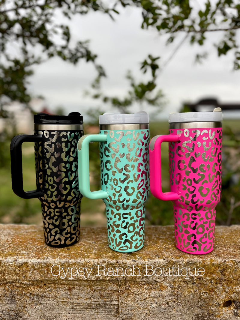 {Pink Friday Deal} Leopard Iridescent 40oz Cup with Lid & Straw