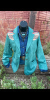 Cordova Turquoise Serape Suede Blazer - Also in Plus Size