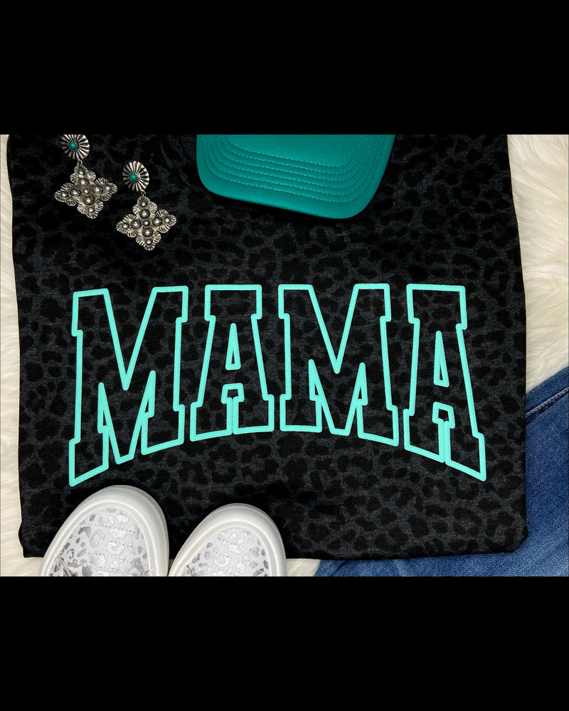 Turquoise MAMA Puff Print Leopard Top - Also in Plus Size