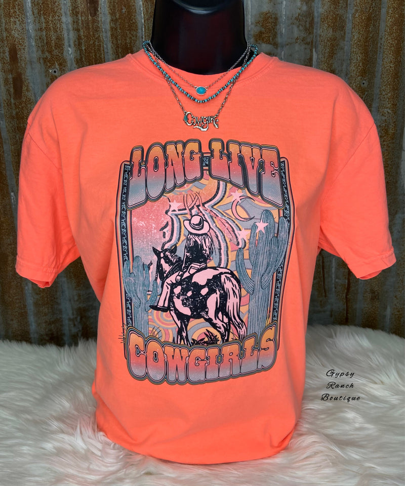 Long Live Cowgirls on Neon Coral Top - Also in Plus Size