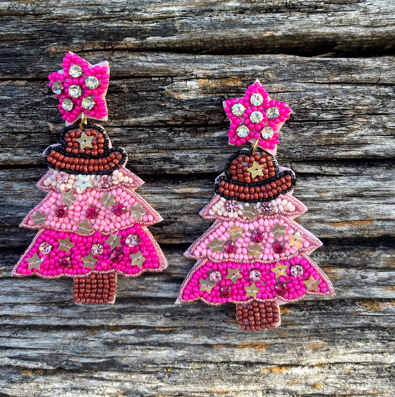 Cowboy Christmas Tree Beaded Earrings