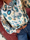 Rylan Turquoise Squash Blossom Button Up Top