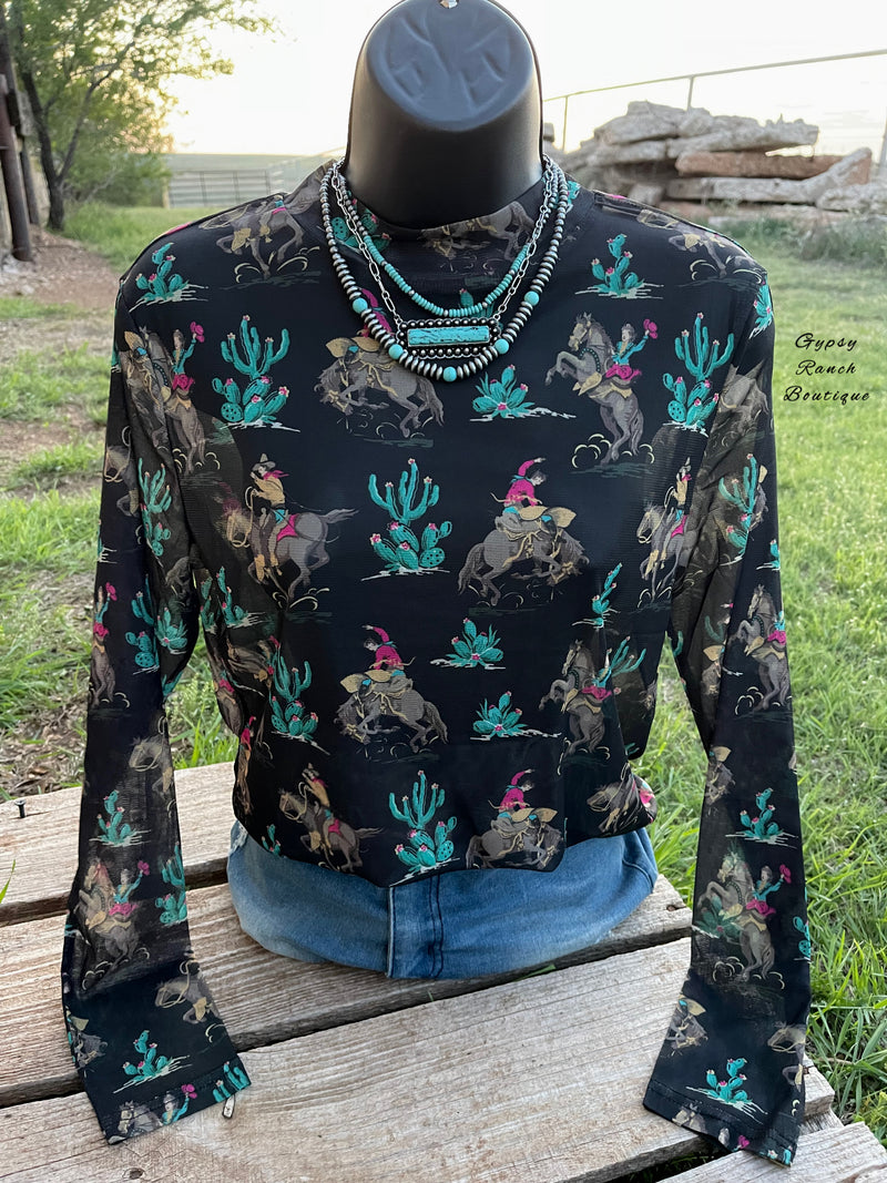 Wyoming Western Cactus Mesh Layering Top - Also in Plus Size
