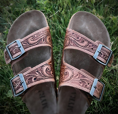 PREORDER - Braelyn Tooled Leather Sandals