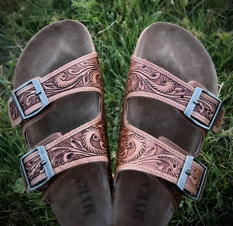 Braelyn Tooled Leather Sandals