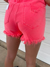 Risen Neon Coral Distressed Denim Shorts - Also in Plus Size