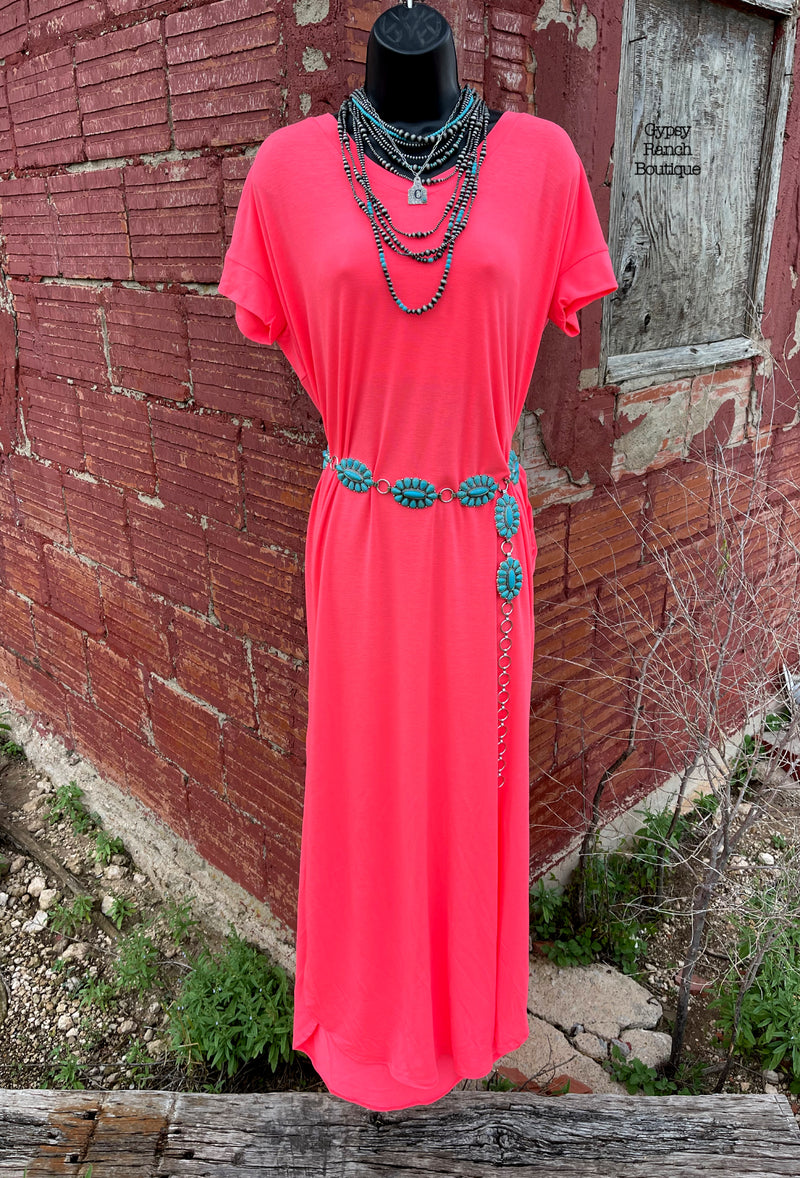 Hallie Hot Coral Maxi Dress - Also in Plus Size