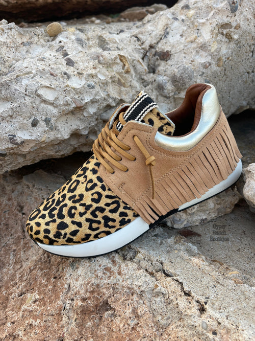 OakRidge Leopard HaironHide Fringe Leather Shoes