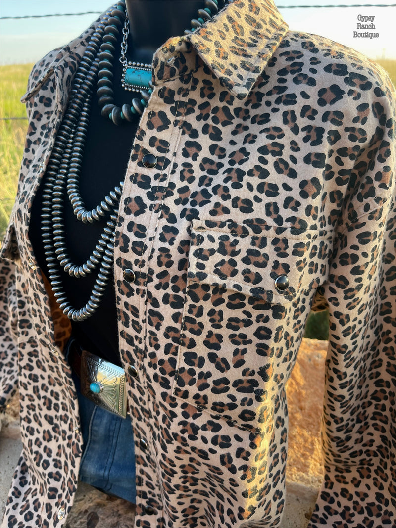 Denver Leopard Black Pearl Snap Shacket Top - Also in Plus Size