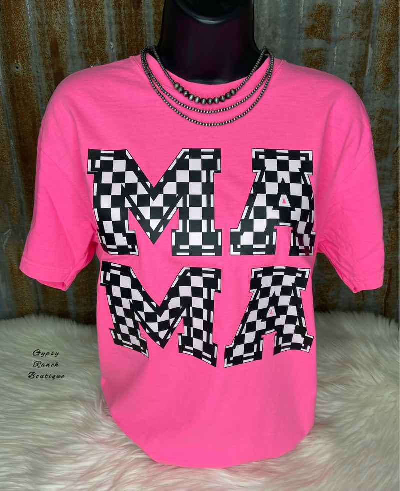 MAMA Checker Neon Pink Top - Also in Plus Size