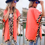 California Dreams Coral Leopard Cardigan Kimono - Also in Plus Size