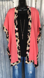 California Dreams Coral Leopard Cardigan Kimono - Also in Plus Size