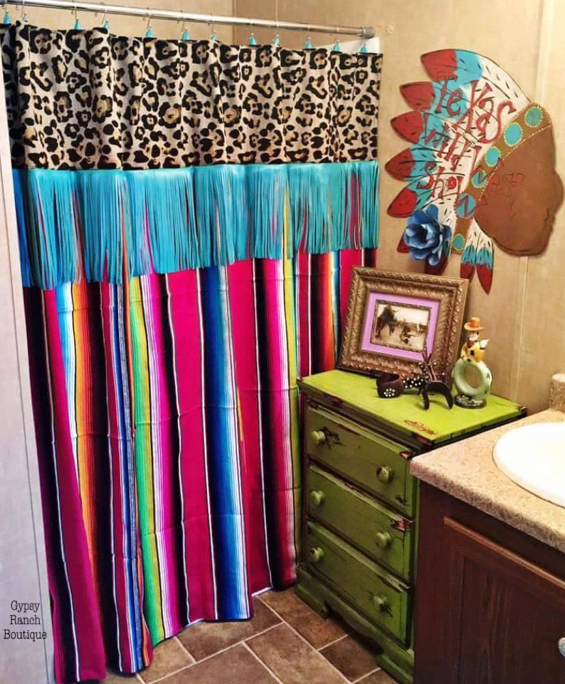 Western Dreams Serape Leopard Shower Curtain