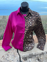 On The Edge Leopard & Pink Button Up Top - Also in Plus Size