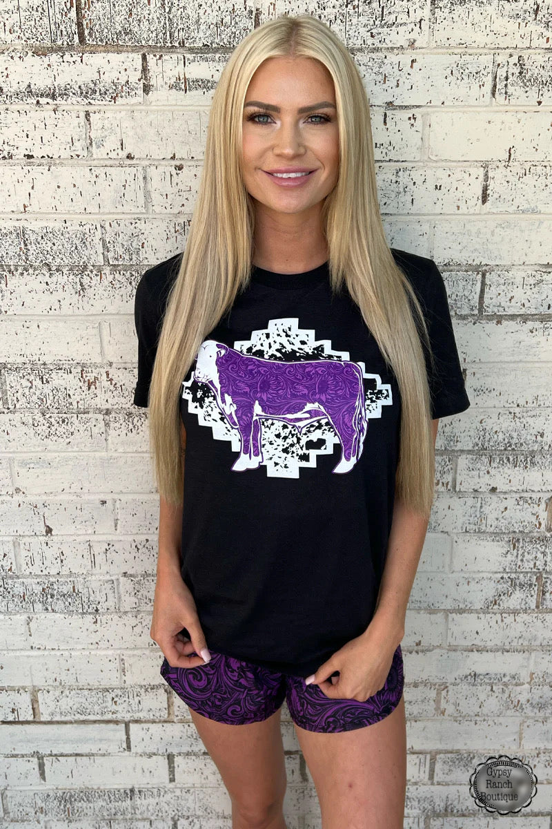 Sheridan Purple Tooled Shorts - Also in Plus Size