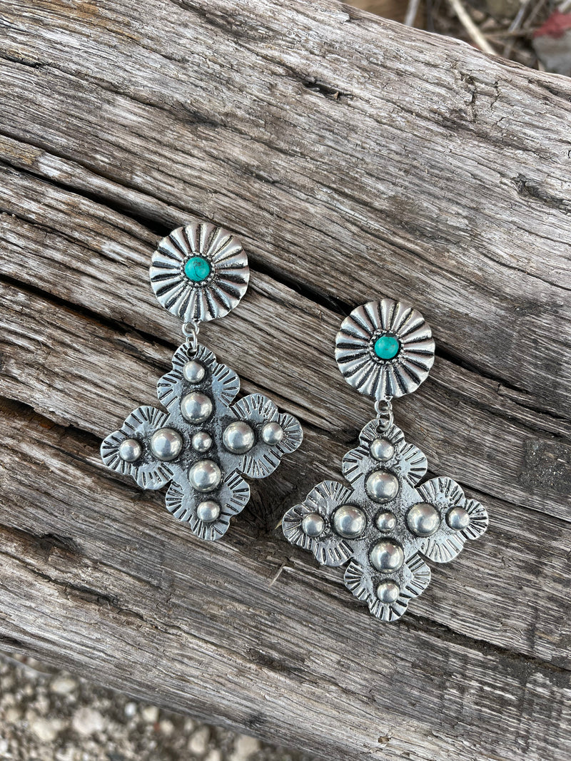 Glorified Cross Silver Turquoise Earrings