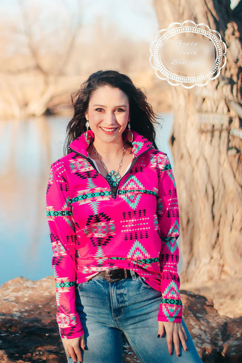 Thundering Tribal Pink Turquoise Pullover - Also in Plus Size
