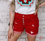 Reno Red Denim Shorts - Also in Plus Size