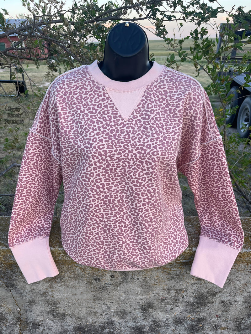Prescott Pink Leopard Pullover Sweatshirt - Also in Plus Size