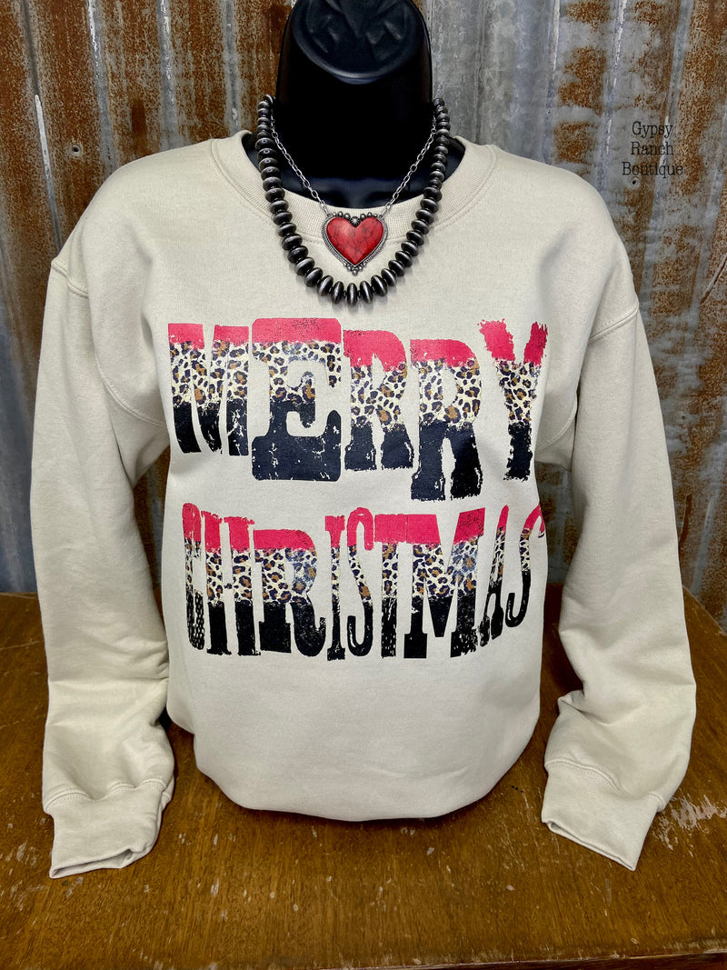 Merry Christmas Leopard on Sand Sweatshirt - Also in Plus Size