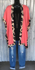 California Dreams Coral Leopard Cardigan Kimono - Also in Plus Size