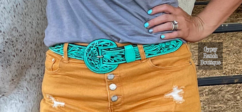 Taos Turquoise Tooled Belt & Buckle