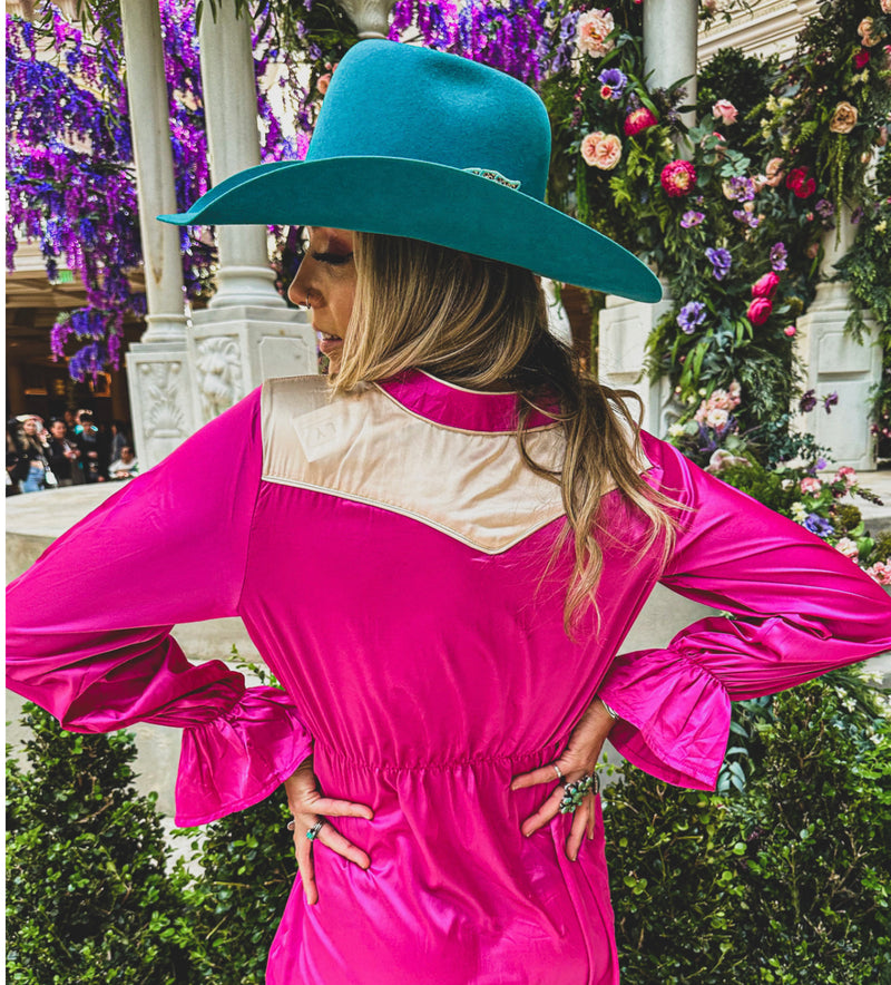 Montgomery Pink Turquoise Pearl Snap Dress - Also in Plus Size
