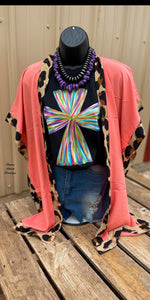 California Dreams Coral Leopard Cardigan Kimono - Also in Plus Size