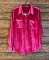 Fierce in Pink Velvet Turquoise Pearl Snaps Button Up Top - Also in Plus Size