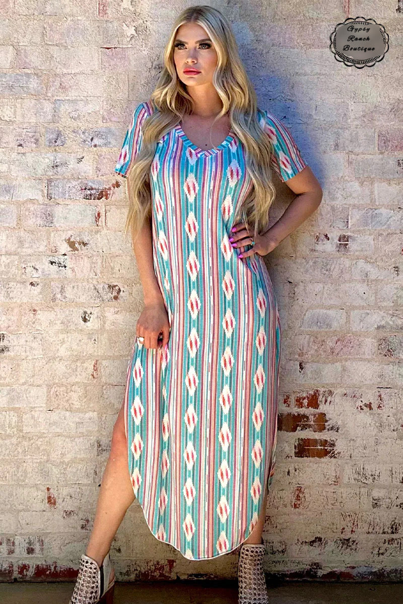 San Antonio Stroll Aztec Maxi Dress - Also in Plus Size