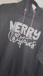Merry Christmas Pink Rhinestone Strings Sweatshirt Hoodie  - Also in Plus Size