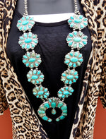 Elpaso Sunset Long Silver & Turquoise Squash Blossom